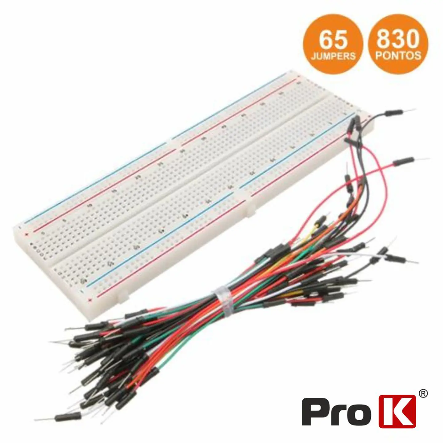 PLACA DE ENSAIO MULTIFUNÇÕES C/ 830 PONTOS 65 JUMPERS PROK 1