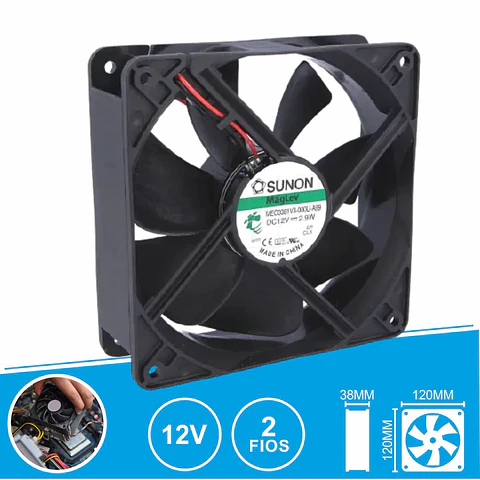 Ventoinha 12VDC 120x120x38mm 2 Fios MEC0381V3-000U-A99 SUNON