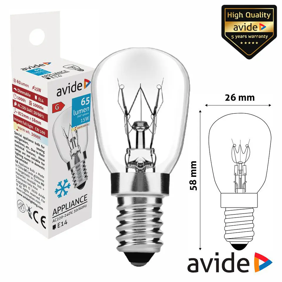 Lâmpada E14 15W 230V Frigorífico AVIDE 1