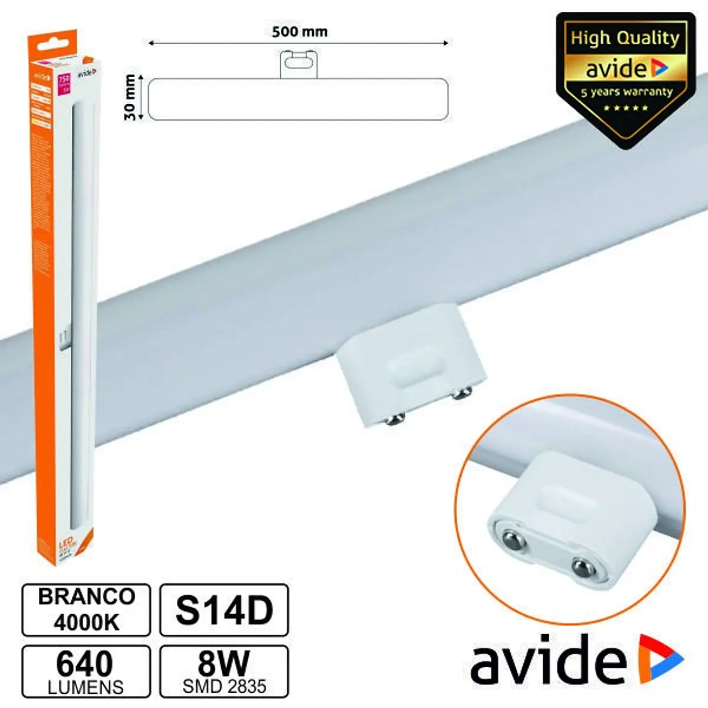 LÂMPADA TUBULAR 8W 50CM LEDS S14d 4000K 640LM AVIDE 1