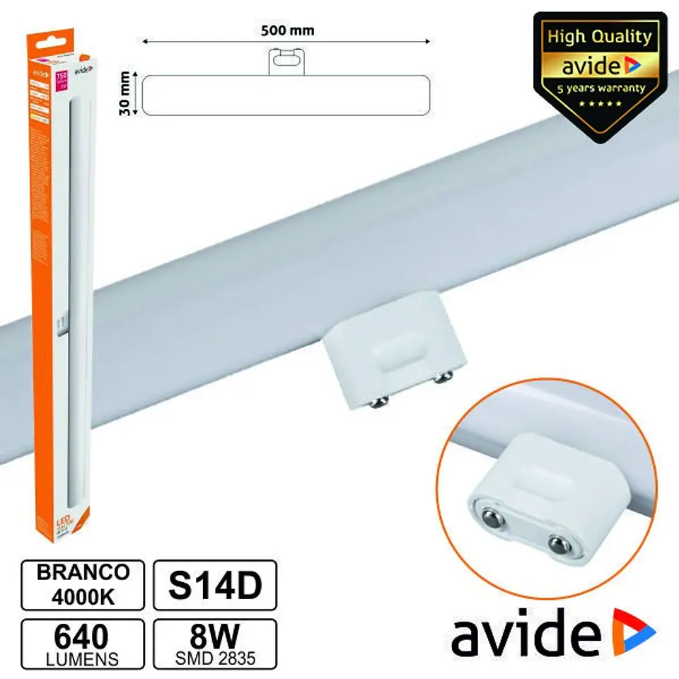 LÂMPADA TUBULAR 8W 50CM LEDS S14d 4000K 640LM AVIDE 1