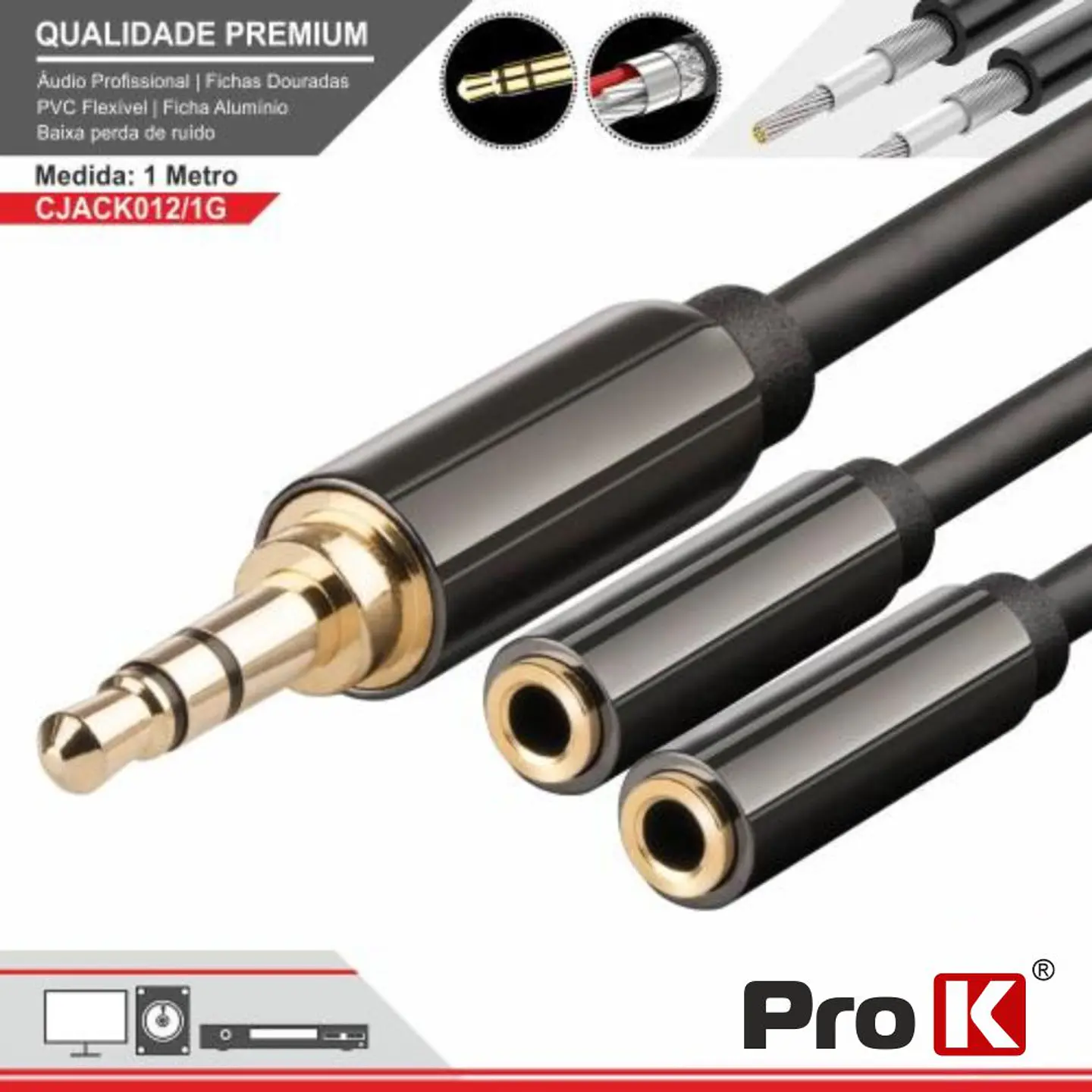 CABO JACK 3.5MM MACHO / 2 JACK 3.5MM FÊMEA 1M ST PROK 1