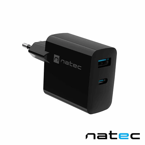 Alimentador GaN 45W PD/QC USB-C/USB-A RIBERA Preto NATEC