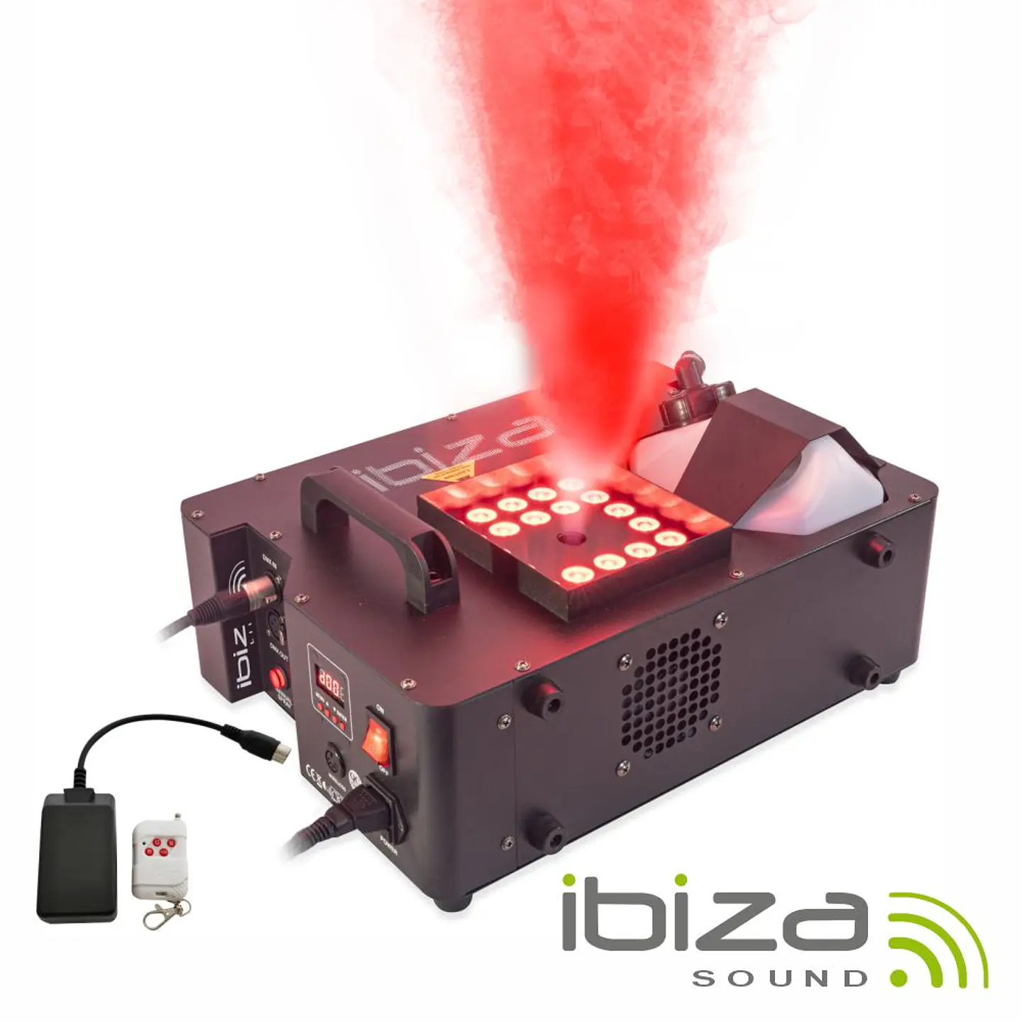 Máquina de Fumos 1500W 24 LEDS 3W RGB C/ Comando IBIZA 1
