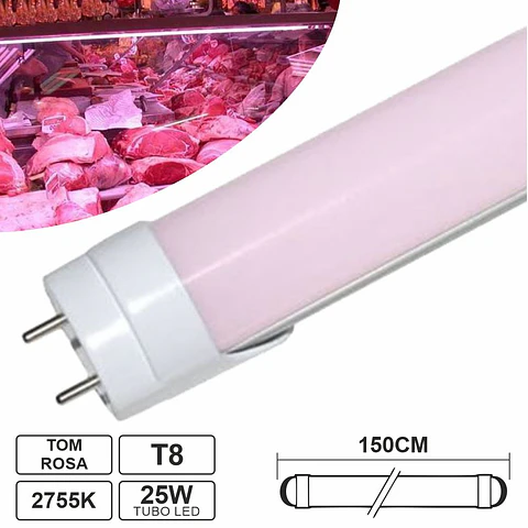 Lâmpada Tubular LED T8 25W 150cm 2250LM Rosa P/ Talho