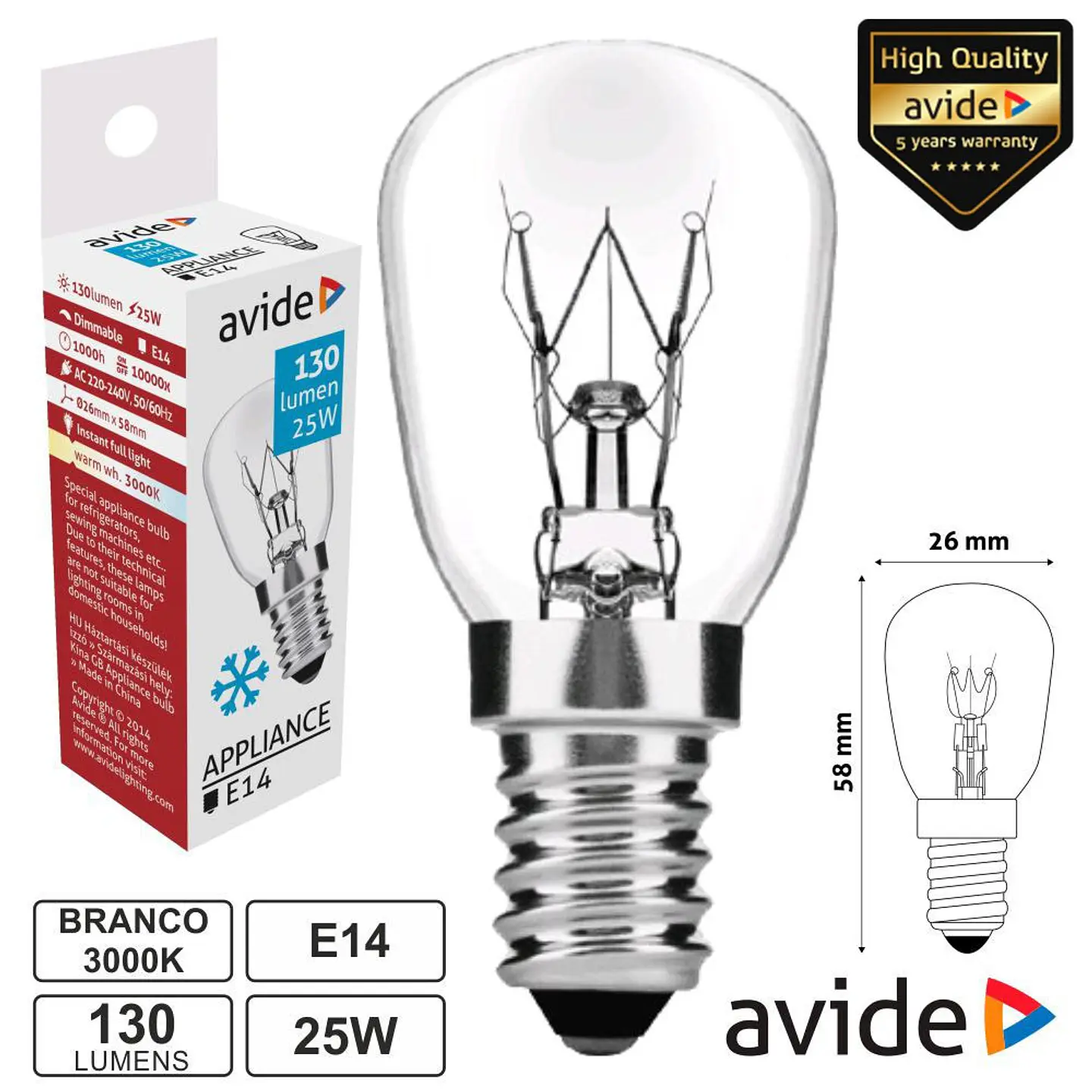 LÂMPADA E14 25W 230V FRIGORÍFICO AVIDE 1