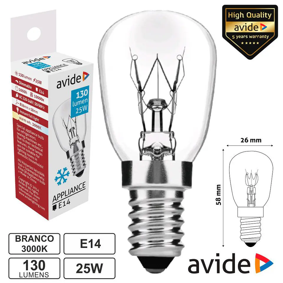 LÂMPADA E14 25W 230V FRIGORÍFICO AVIDE 1