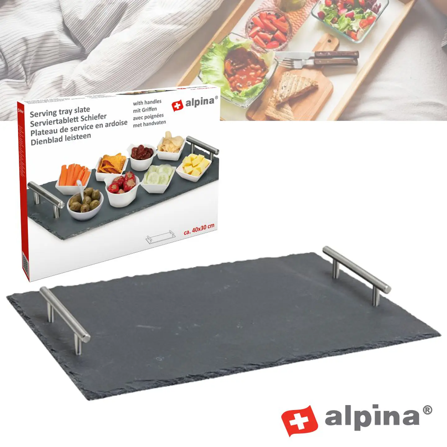 BANDEJA P/ APERITIVOS EM ARDÓSIA 30X40CM ALPINA 1