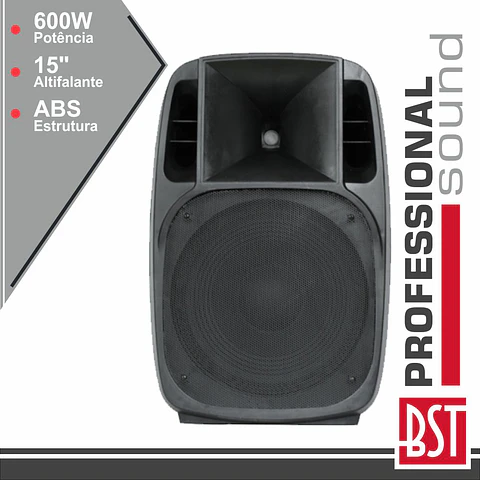 COLUNA BI-AMPLIFICADA PRO 15" 600Wmáx MP3 USB/BT/SD ABS BST