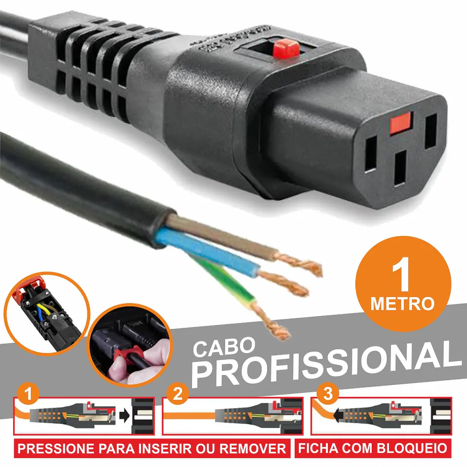 CABO ALIMENTAÇÃO PROF. IEC C13 FÊMEA 1M PRETO 1