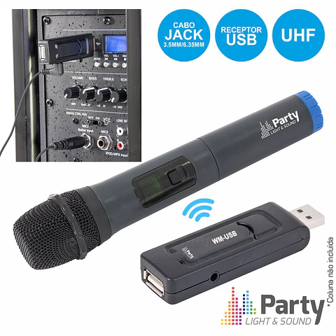 MICROFONE S/ FIOS UHF C/ RECEPTOR USB PLS