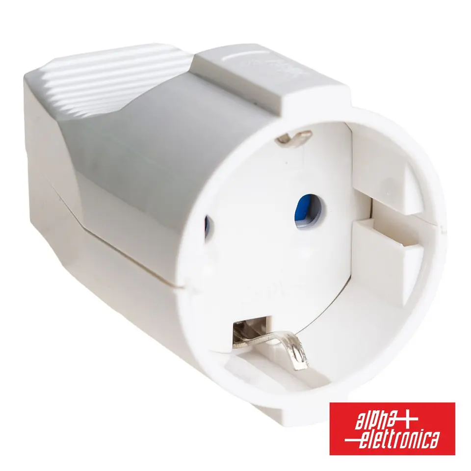 FICHA SCHUKO FÊMEA C/ TERRA 250V BRANCA 1