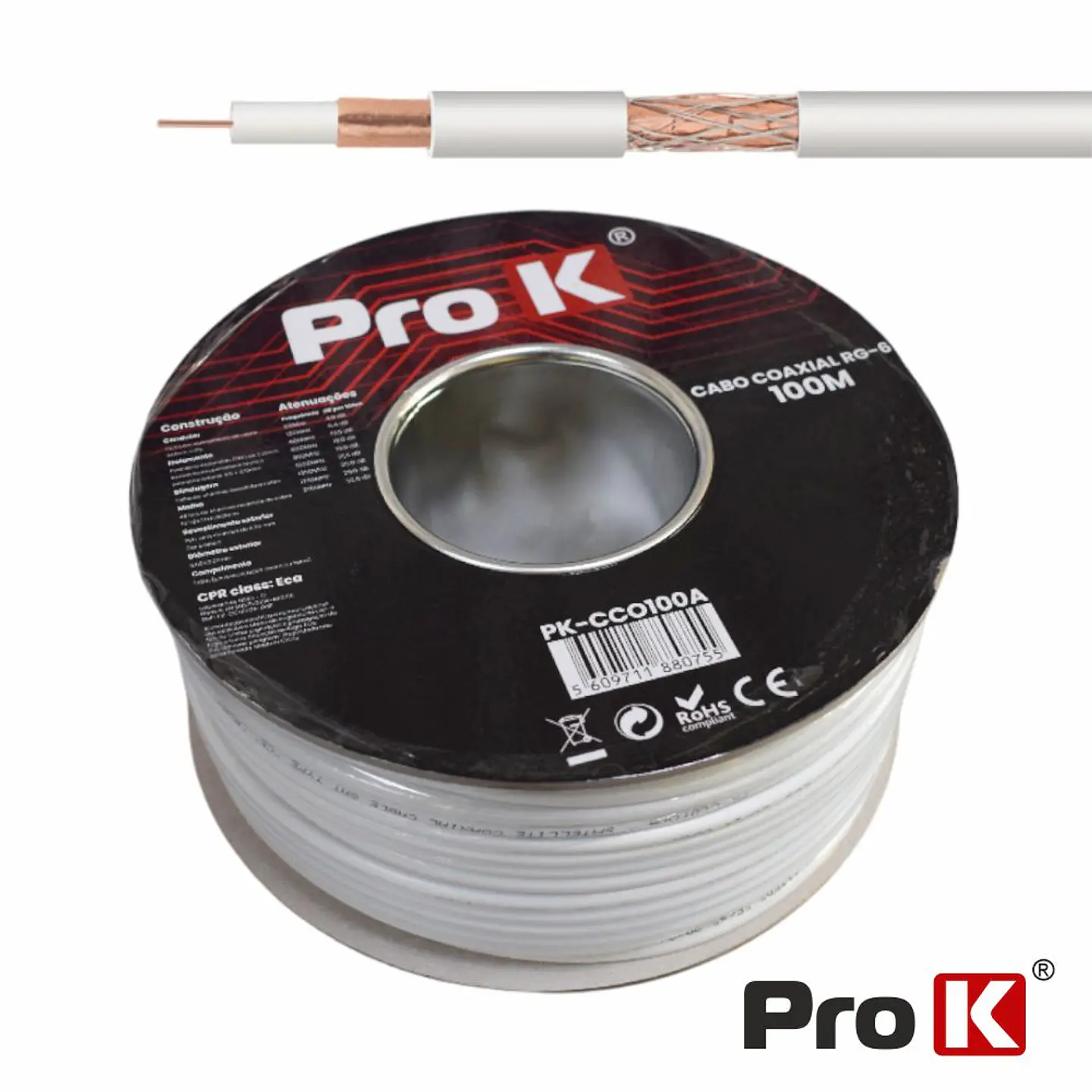 CABO COAXIAL 75 Ohm BRANCO PROK 1