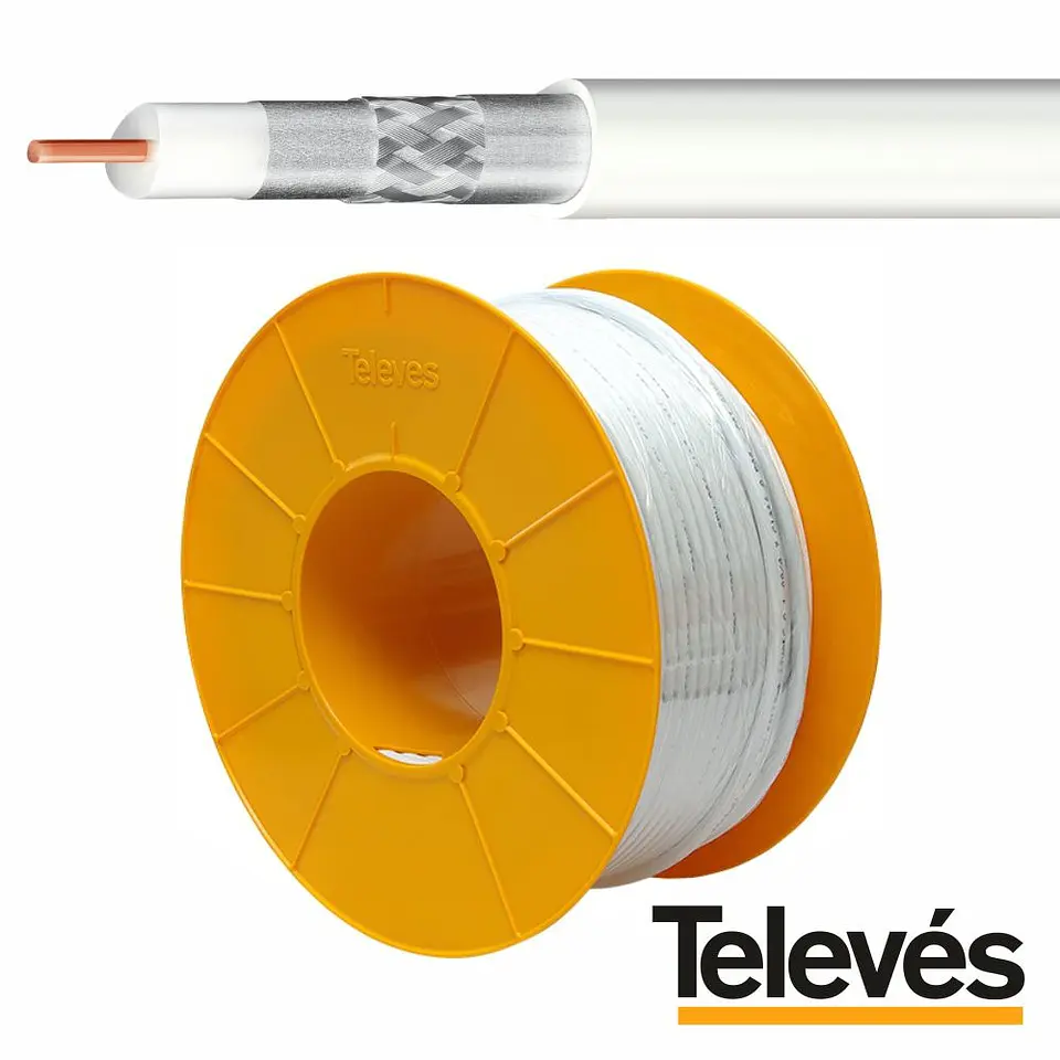 Cabo Coaxial 75 Ohm Ø6.5mm Cobre Branco TELEVÉS 1