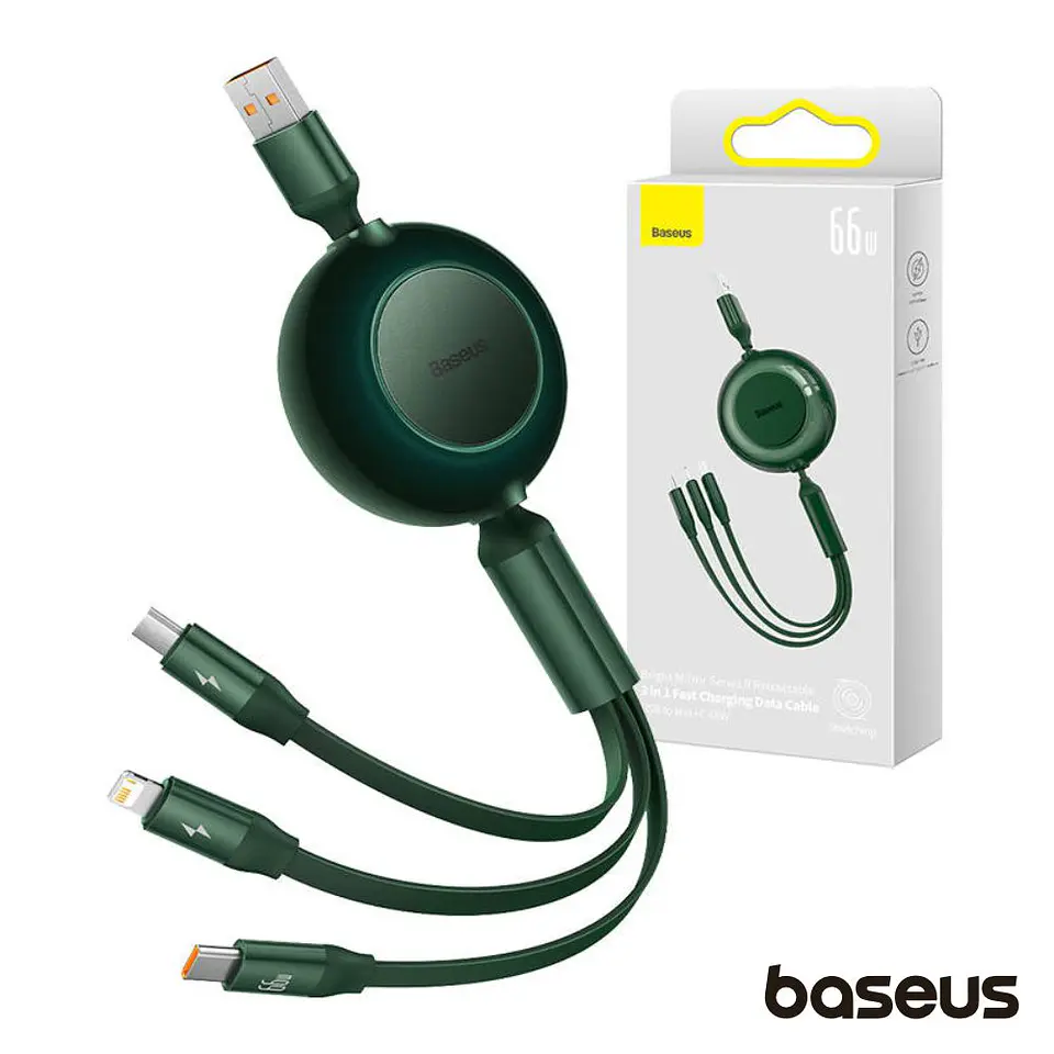 Cabo USB-A Macho p/ Lightning/USB-C PD/MicroUSB 66W BASEUS 1