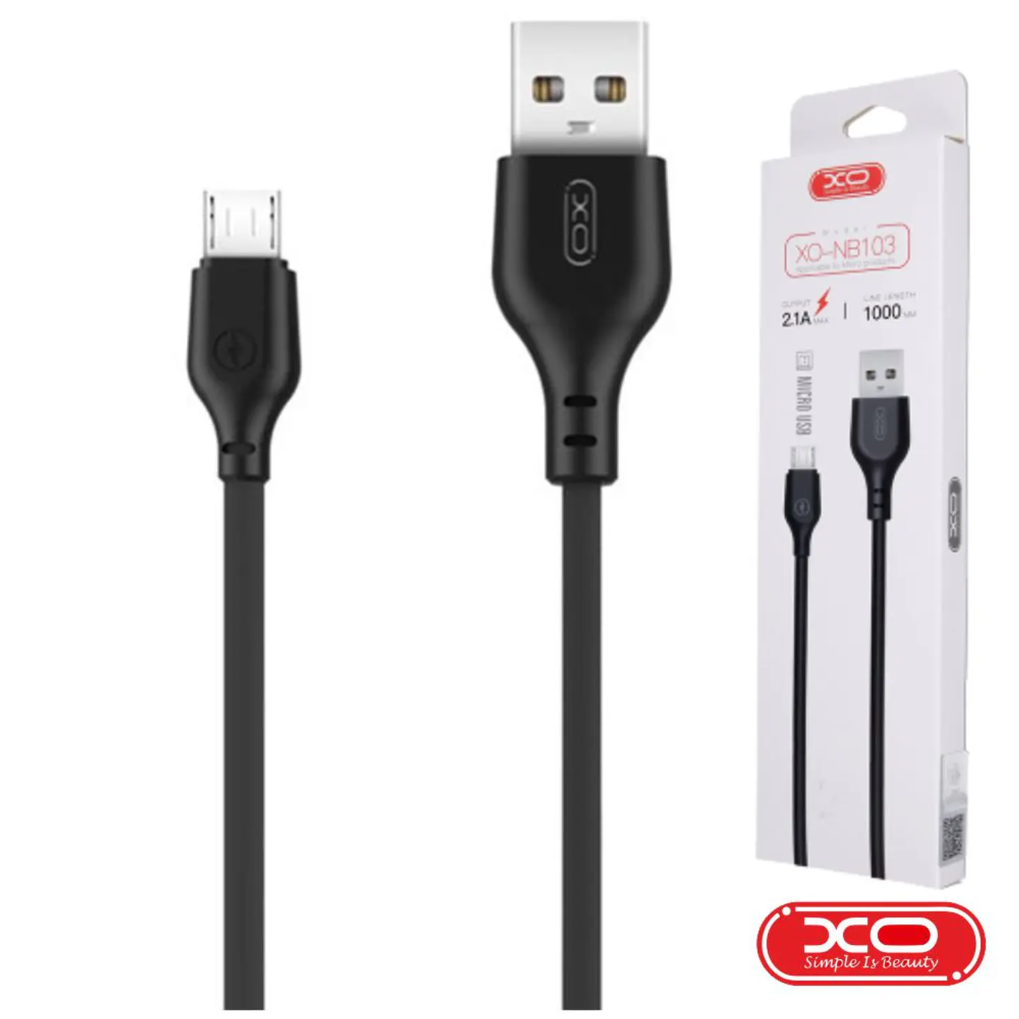 Cabo USB-A 2.0 Macho / Micro USB-B 2.1A 1M Preto XO 1