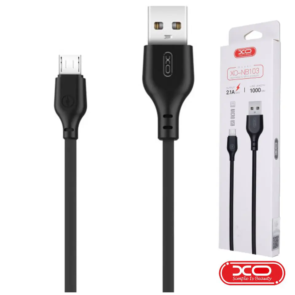 Cabo USB-A 2.0 Macho / Micro USB-B 2.1A 1M Preto XO 1
