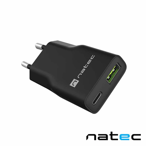 Alimentador GaN Slim USB-C/USB-A 20W RIBERA Preto NATEC