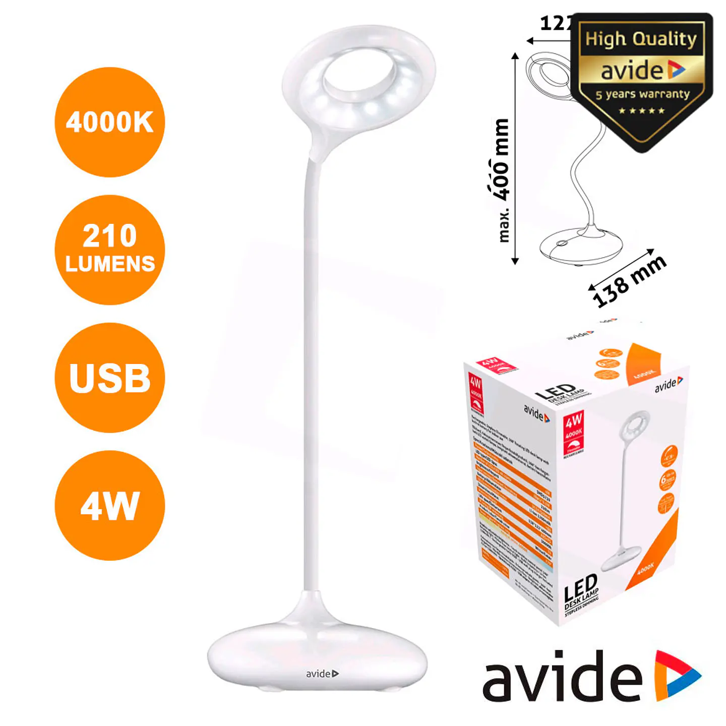 CANDEEIRO DECORATIVO LED 4W 4000K MINIMAL 210LM AVIDE 1
