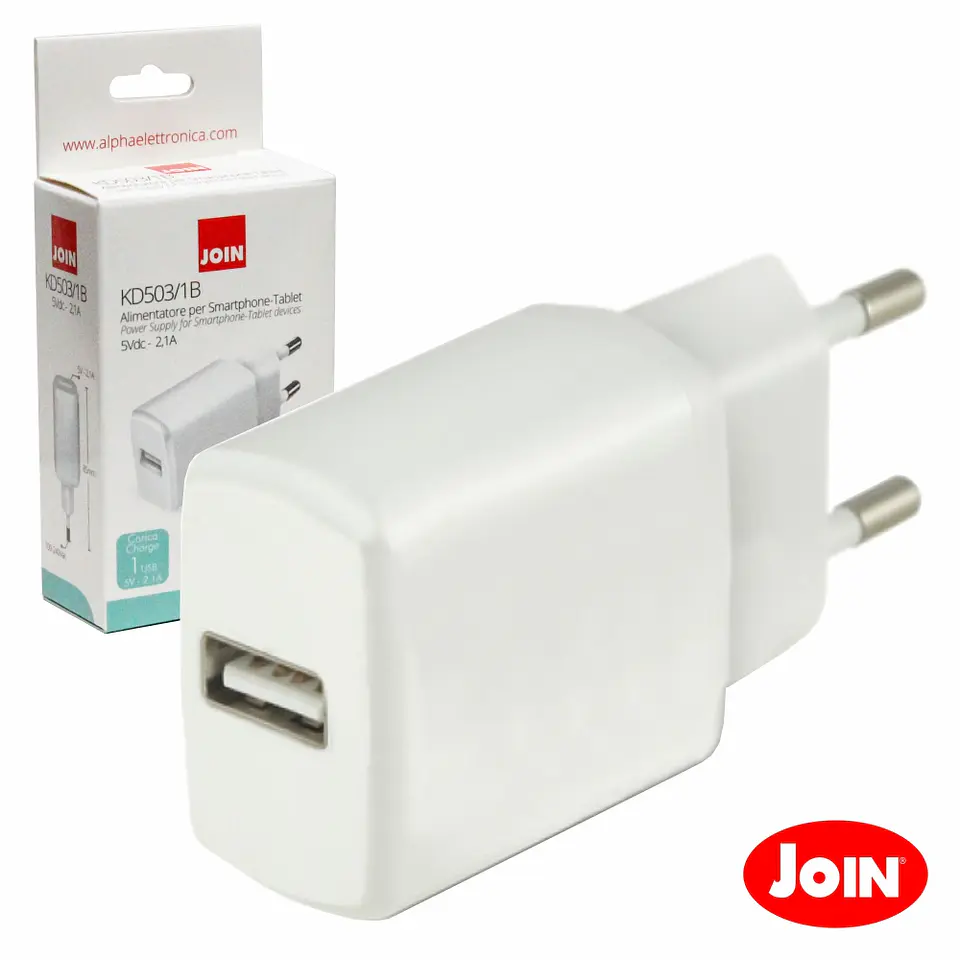 ALIMENTADOR COMPACTO COMUTADO 1 USB 5V 2.1A BRANCO JOIN 1