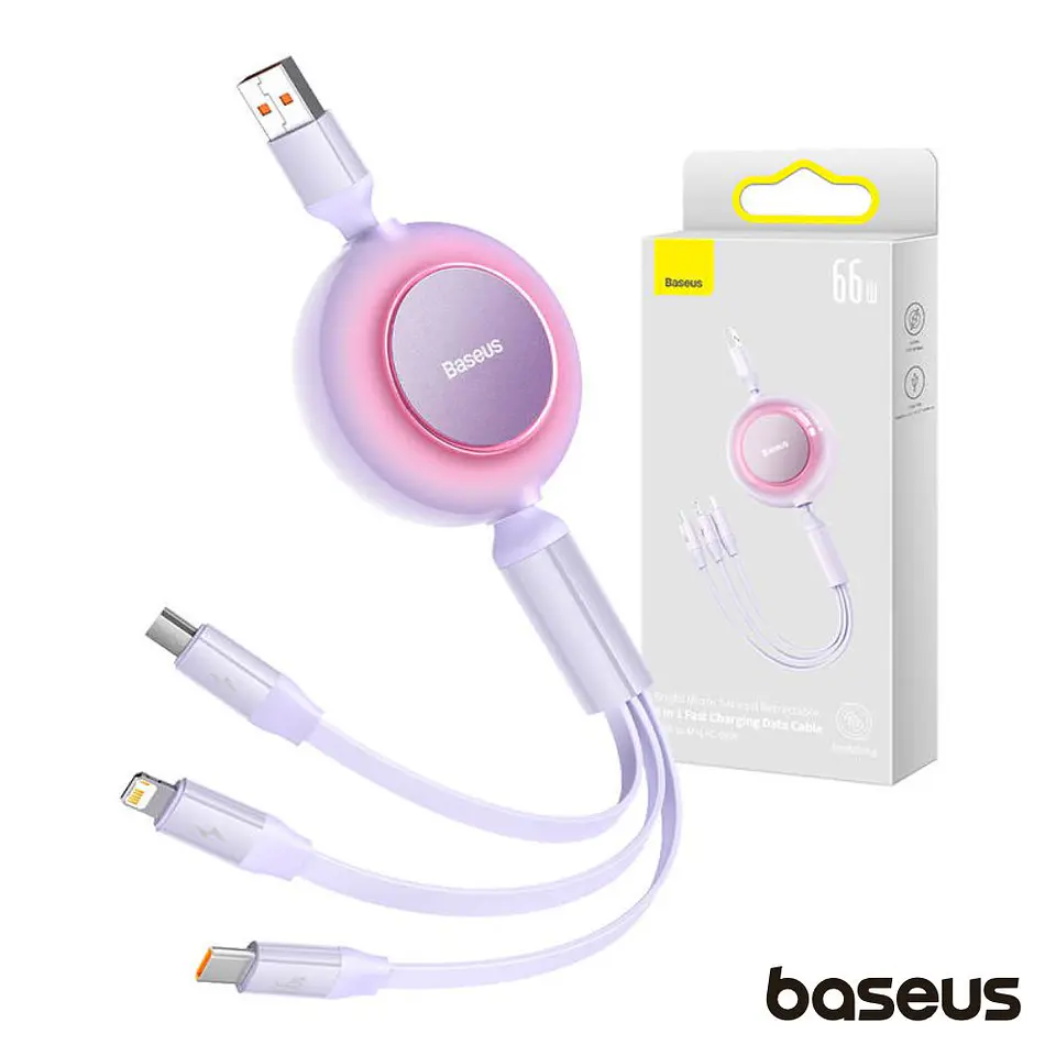 Cabo USB-A Macho p/ Lightning/USB-C PD/MicroUSB 66W BASEUS 1