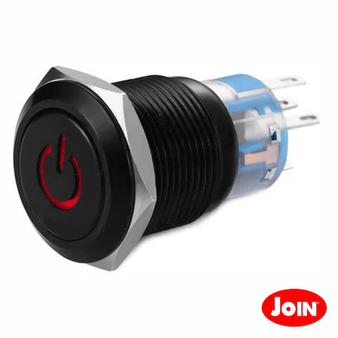 INTERRUPTOR REDONDO DE METAL 24V PRETO VERMELHO
