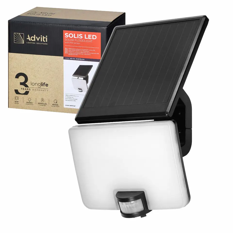 Candeeiro Solar LED 5W IP65 C/ Sensor Movimentos PIR ADVITI 1