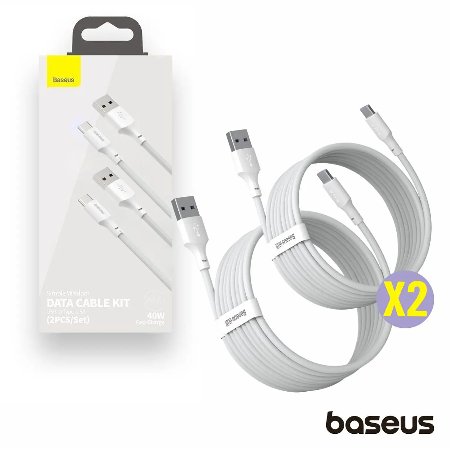 Conjunto 2 Cabos USB-A / USB-C Macho PD 1.5m BASEUS 1