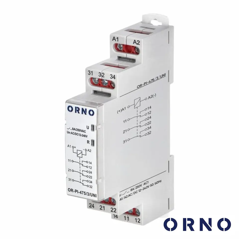 Contactor Energia Monofásico 230V 8A 3 Módulos DIN ORNO 1