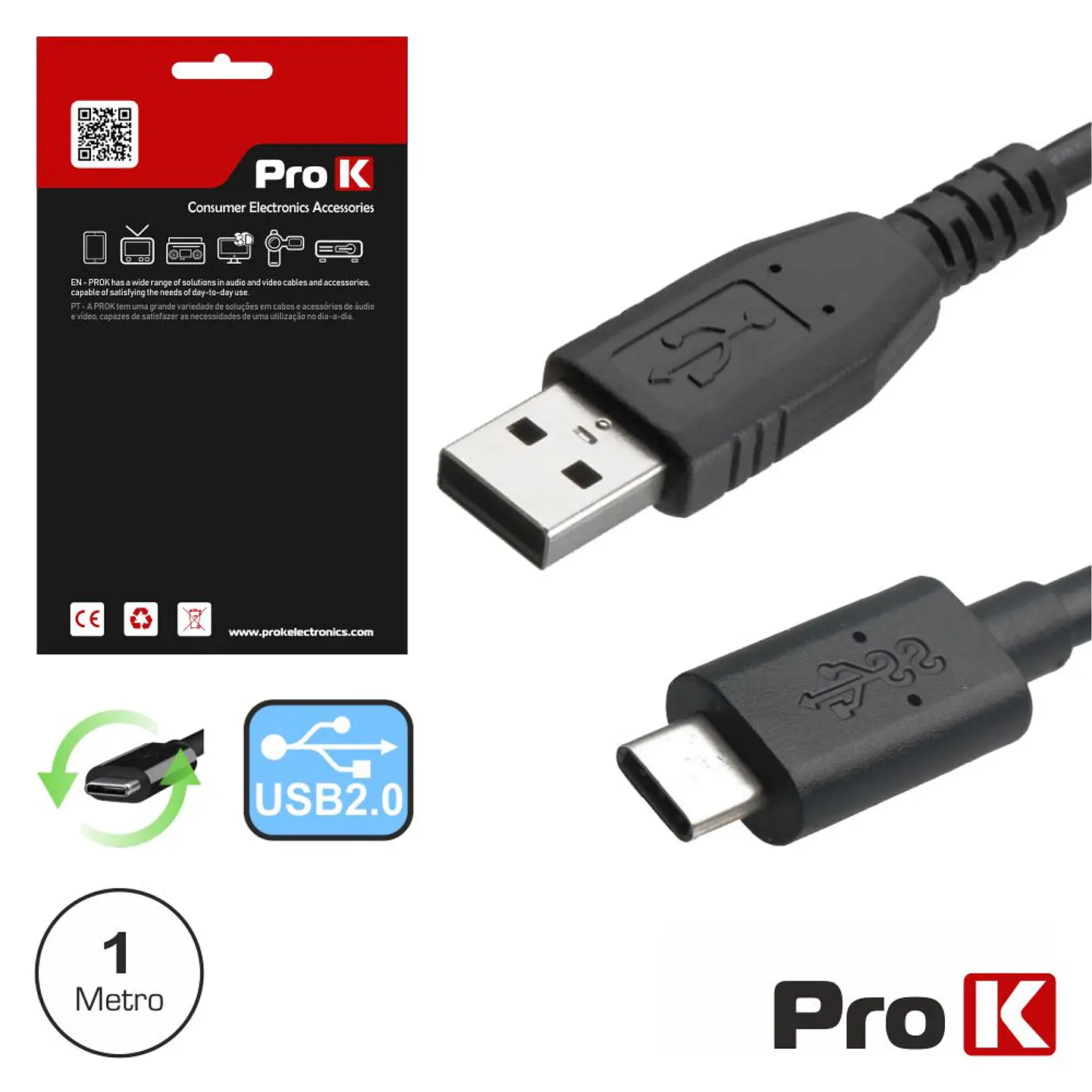 CABO USB-C 2.0 MACHO / USB-A MACHO 1M PROK 1