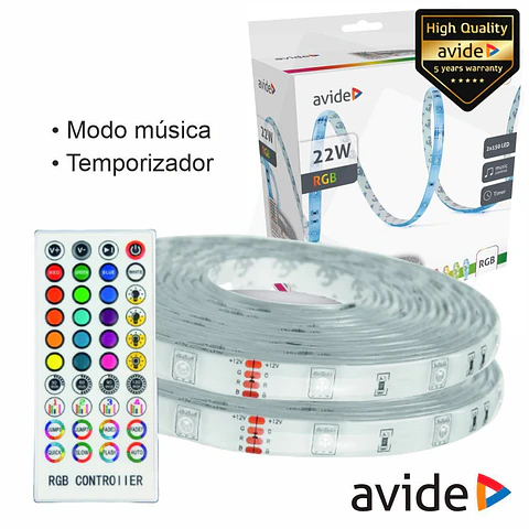 Kit 2 Fitas 150 LEDS 5050 RGB 12V 22W/m 5m IP65 AVIDE