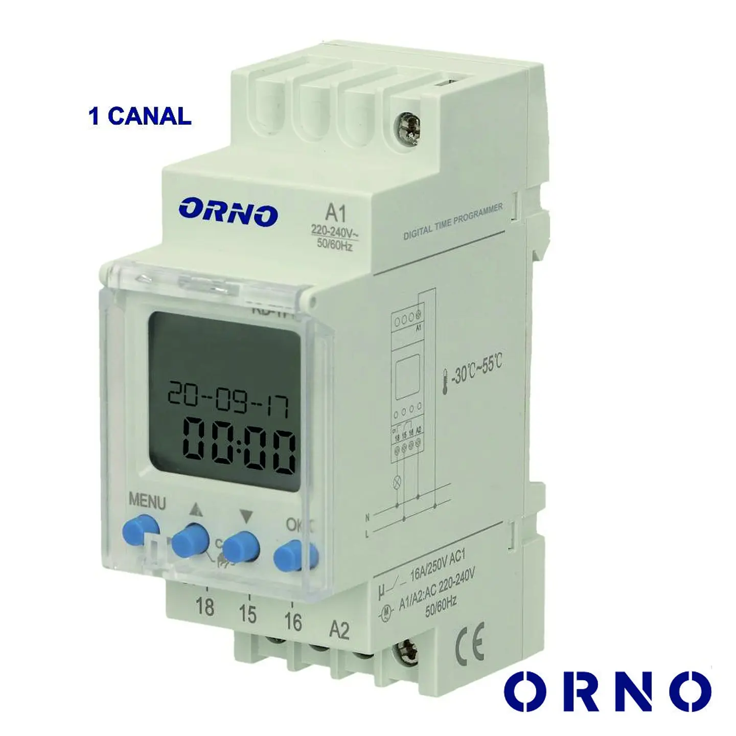 Temporizador Semanal Digital 16A 230V P/ Calha Din ORNO 1