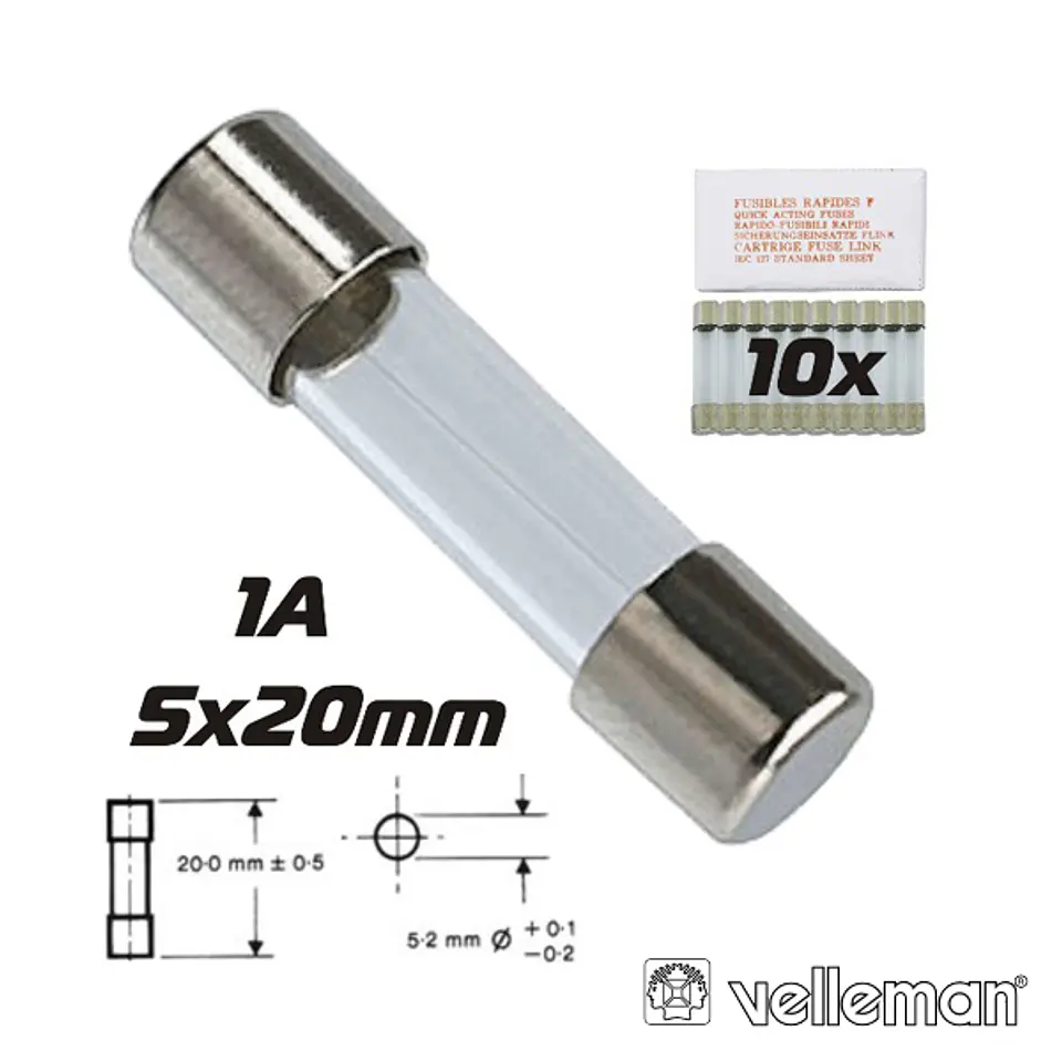 FUSÍVEL 5X20 FUSÃO RÁPIDA 1A (10X) VELLEMAN 1