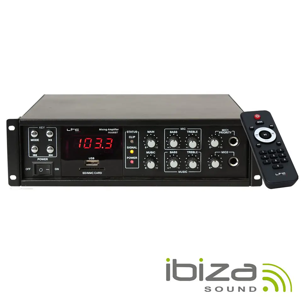 AMPLIFICADOR 4 CANAIS 100V/70V/8/4OHM 220V 80W USB/BT IBIZA 1