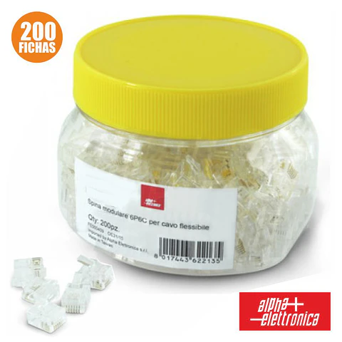 FICHA TELEFONE RJ10 MODULAR 4P4C P/ CABO FLEXÍVEL 200X