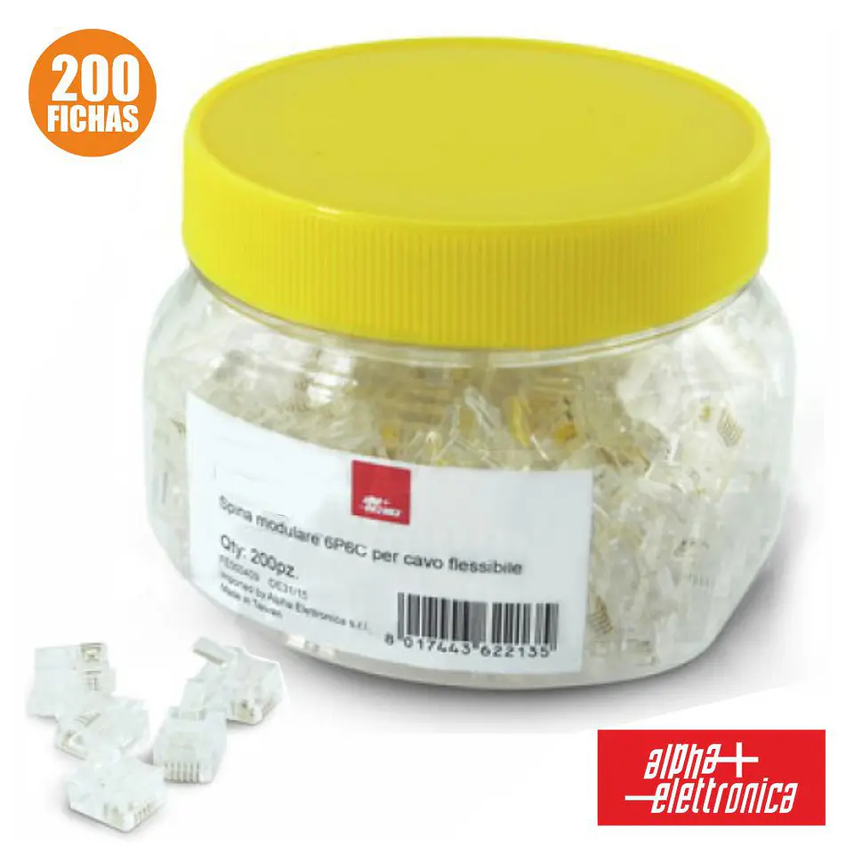 FICHA TELEFONE RJ10 MODULAR 4P4C P/ CABO FLEXÍVEL 200X 1