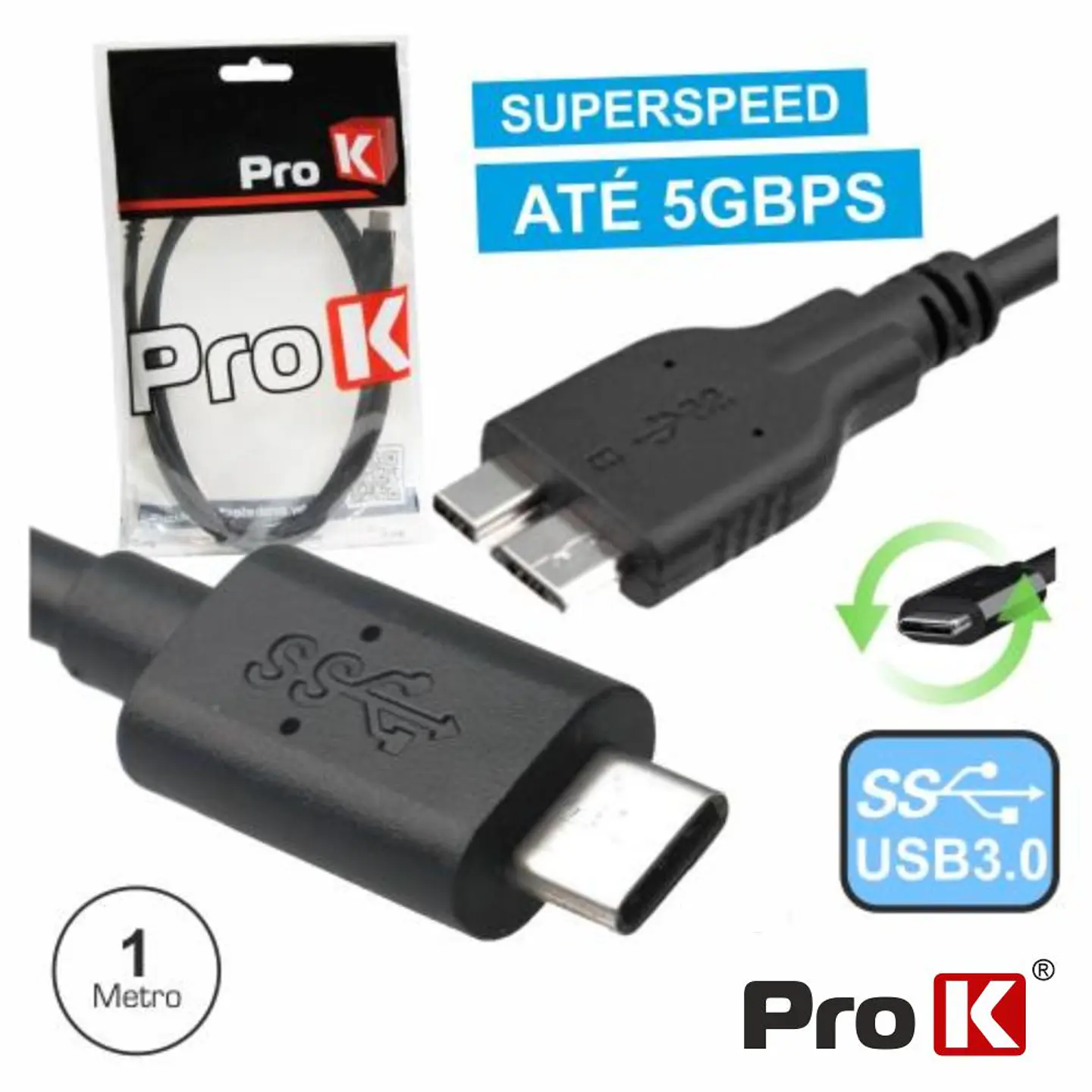CABO USB-C 3.0 MACHO / MICRO USB-B MACHO 1M PROK 1
