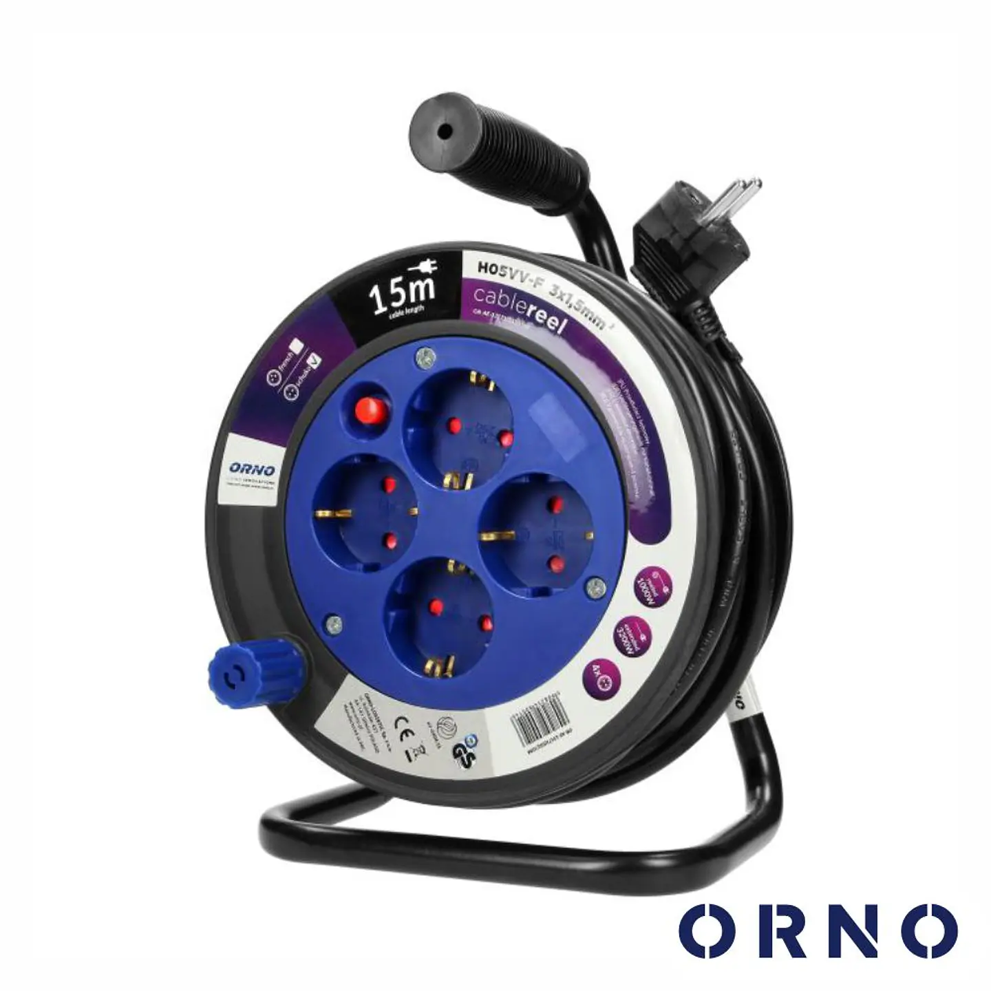 Extensão Elétrica C/ Enrolador 4x Schuko 15m ORNO 1