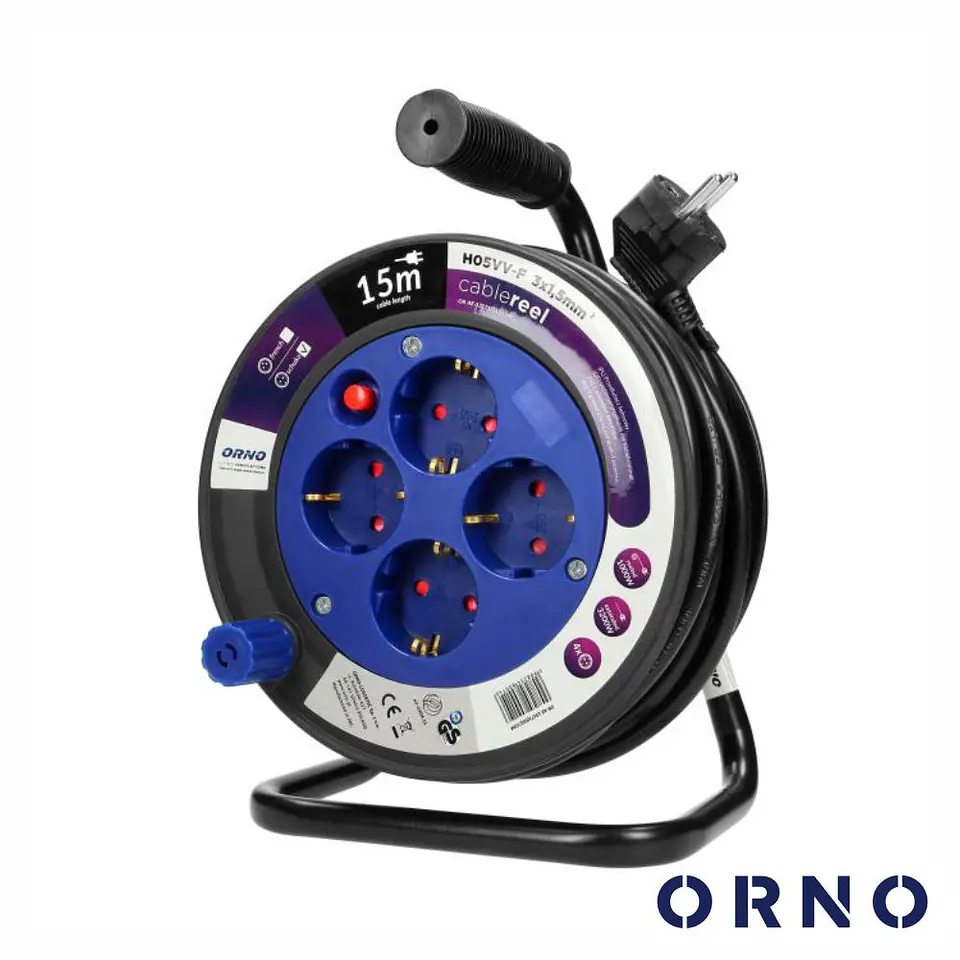 Extensão Elétrica C/ Enrolador 4x Schuko 15m ORNO 1