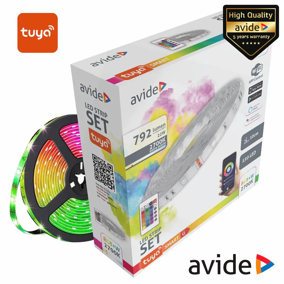 Kit Fita LED RGBW 12V 5m IP65 WIFI+ IR TUYA AVIDE 1