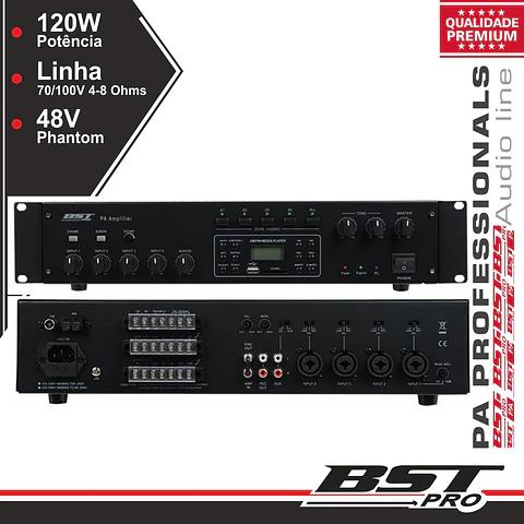 AMPLIFICADOR 19" 4 ZONAS PA 120W USB/SD/AM/FM BSTPRO