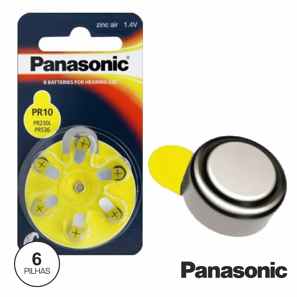 PILHA BOTÃO PR10/PR230/PR536 1.4V 75MA BLISTER 6X PANASONIC 1