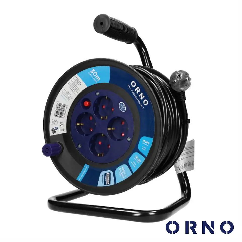 Extensão Elétrica C/ Enrolador 4x Schuko 3x1.5mm 30m ORNO 1