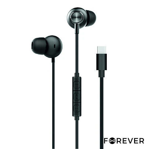AUSCULTADORES STEREO PRETOS C/CONTROLO VOLUME MIC FOREVER