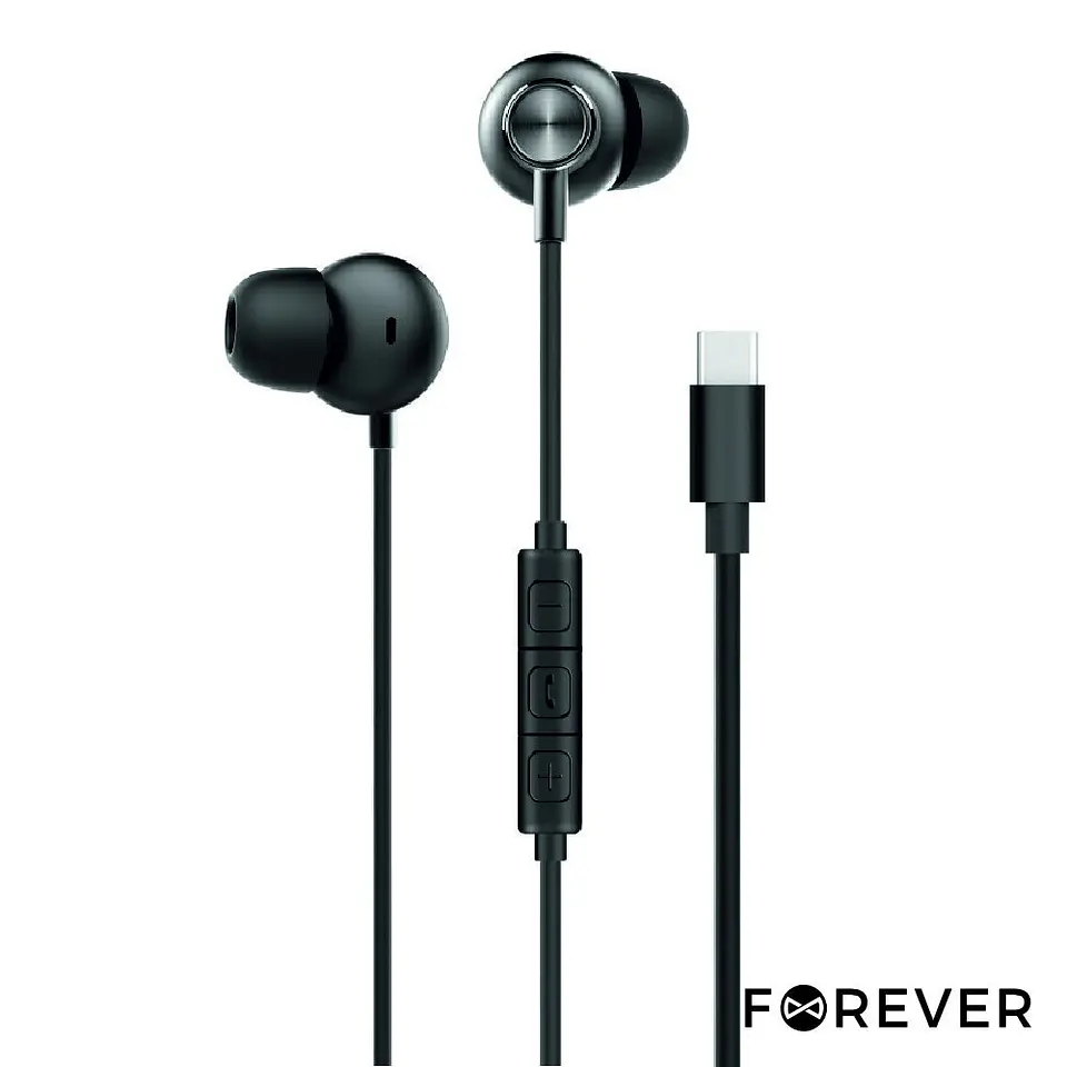 AUSCULTADORES STEREO PRETOS C/CONTROLO VOLUME MIC FOREVER 1
