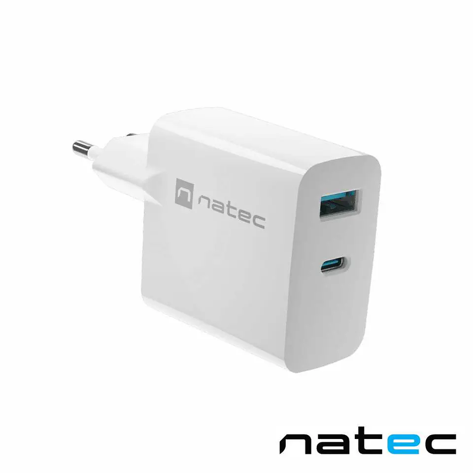 Alimentador GaN 45W PD/QC USB-C/USB-A RIBERA Branco NATEC 1