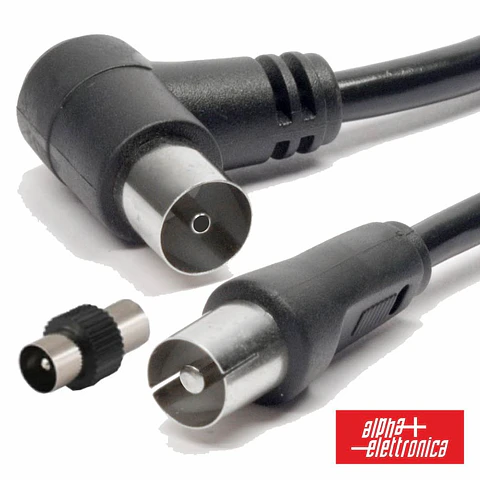 Cabo Coaxial Macho/Fêmea Preto 1m Ângular 90º ALPHA