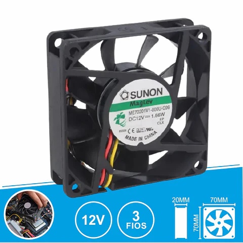 Ventoinha 12VDC 70x70x20mm 3 Fios ME70201V1-000U-G99 SUNON