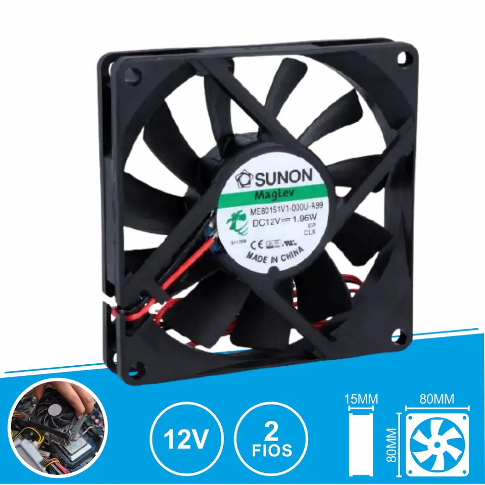 Ventoinha 12VDC 80x80x15mm 2 Fios ME80151V1-000U-A99 SUNON 1