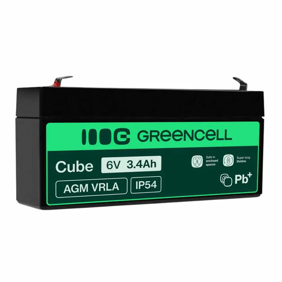 Bateria Chumbo Gel AGM 6V 3.4A GREEN CELL 1